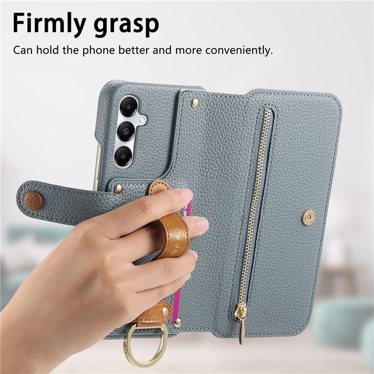 For Samsung Galaxy A25 5G (Global) (161.0 x 76.5 x 8.3mm) Case RFID Blocking Zipper Wallet PU Leather Mobile Cover - Blue