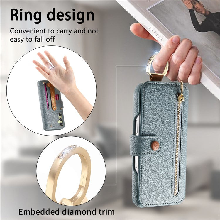 For Samsung Galaxy A25 5G (Global) (161.0 x 76.5 x 8.3mm) Case RFID Blocking Zipper Wallet PU Leather Mobile Cover - Blue