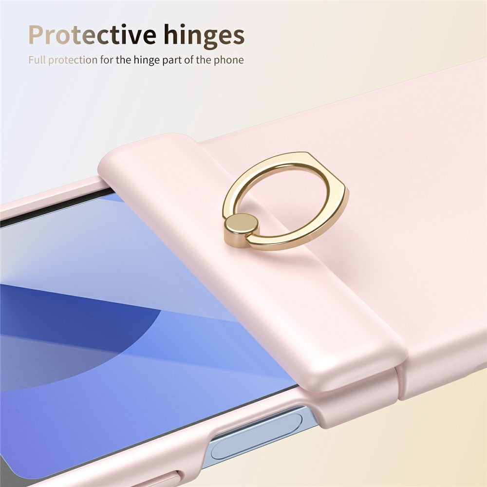 For Samsung Galaxy Z Flip7 FE 5G / Z Flip6 5G Case with Tempered Glass Film Ring Holder Kickstand PC Phone Cover - Pink