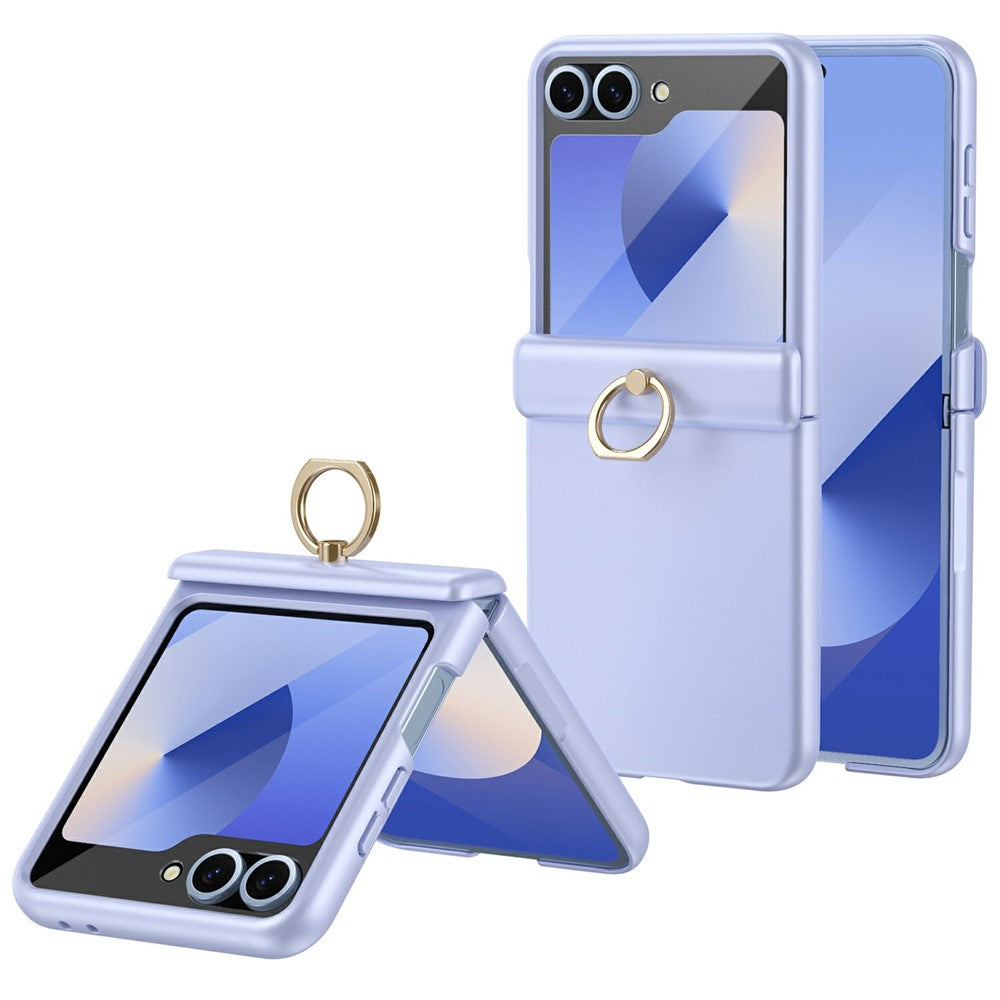 For Samsung Galaxy Z Flip7 FE 5G / Z Flip6 5G Case with Tempered Glass Film Ring Holder Kickstand PC Phone Cover - Purple