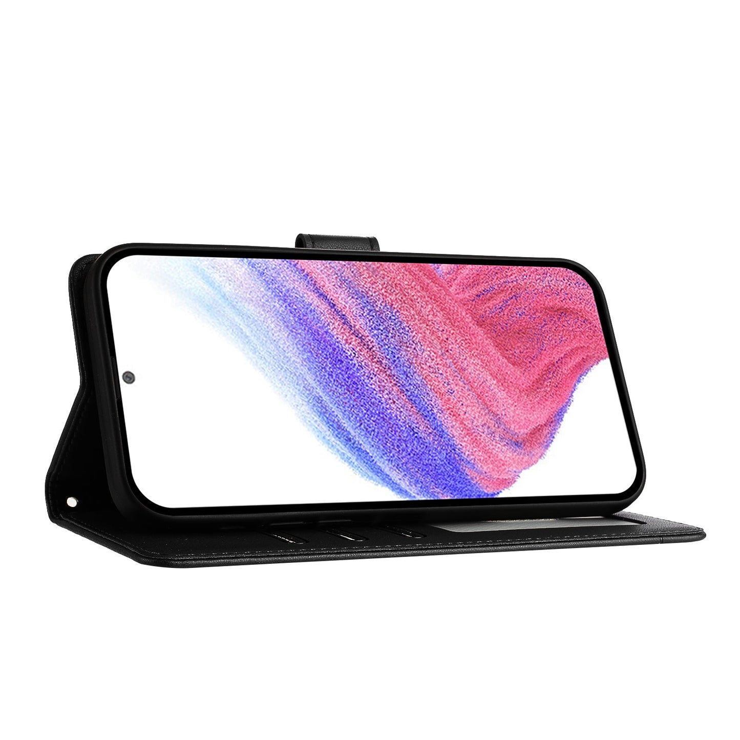 For Motorola Moto G75 5G Case with Strap RFID Blocking Leather Wallet Phone Cover Cat Mouse Pattern - Black