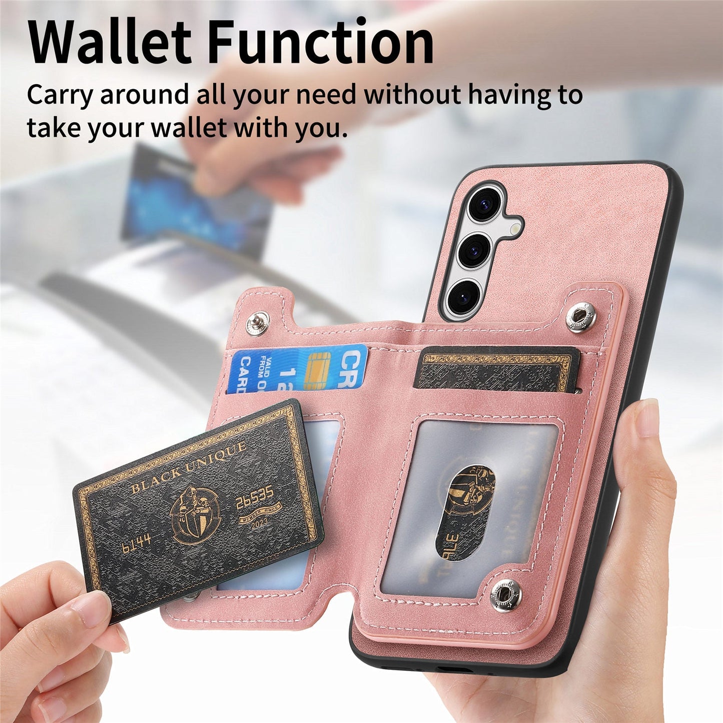 For Samsung Galaxy S25 Case Magnetic Detachable Zipper Card Holder Leather Phone Back Cover - Pink