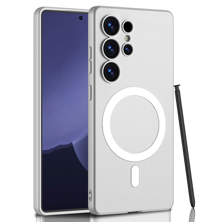 GKK For Samsung Galaxy S25 Ultra Magnetic Case with Stylus, Skin Touch TPU+PC Slim Phone Back Cover - Silver
