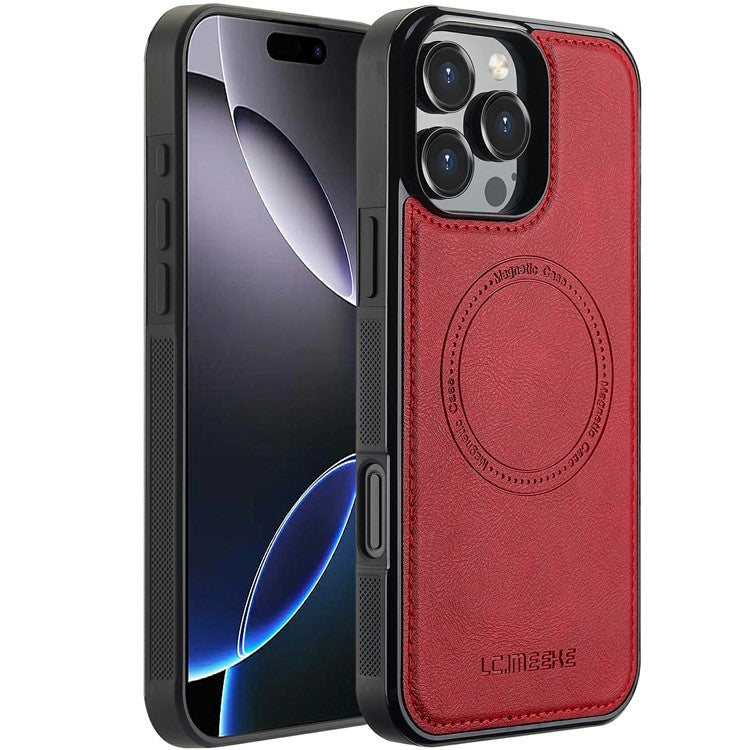 LC.IMEEKE For iPhone 16 Pro Magnetic Case Compatible with MagSafe Leather+TPU Back Cover - Red