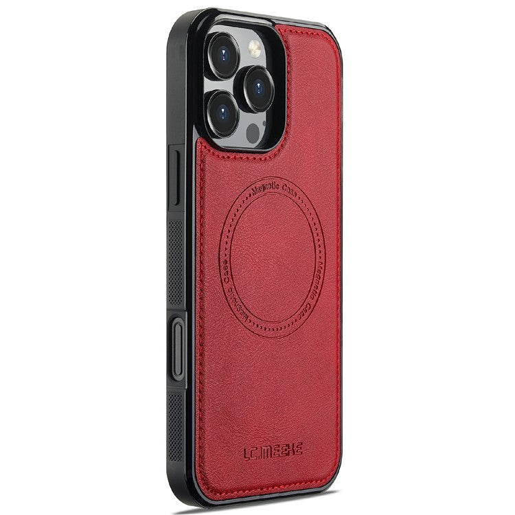 LC.IMEEKE For iPhone 16 Pro Magnetic Case Compatible with MagSafe Leather+TPU Back Cover - Red