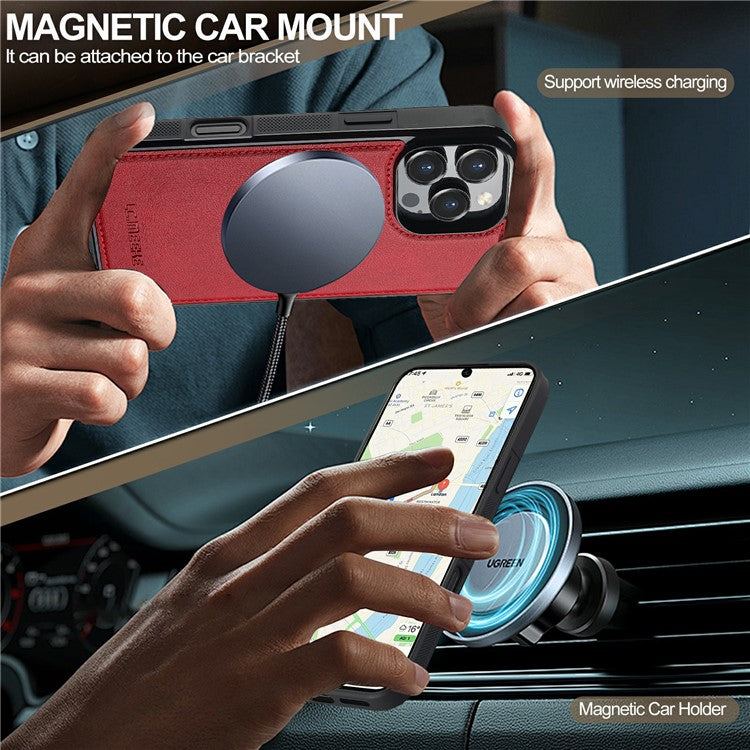 LC.IMEEKE For iPhone 16 Pro Magnetic Case Compatible with MagSafe Leather+TPU Back Cover - Red
