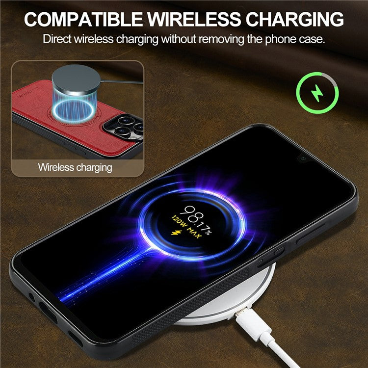 LC.IMEEKE For iPhone 16 Pro Magnetic Case Compatible with MagSafe Leather+TPU Back Cover - Red