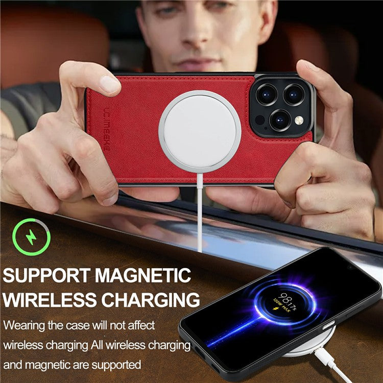 LC.IMEEKE For iPhone 16 Pro Magnetic Case Compatible with MagSafe Leather+TPU Back Cover - Red