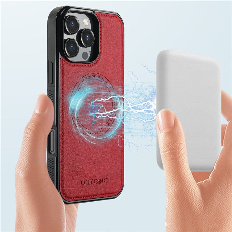 LC.IMEEKE For iPhone 16 Pro Magnetic Case Compatible with MagSafe Leather+TPU Back Cover - Red