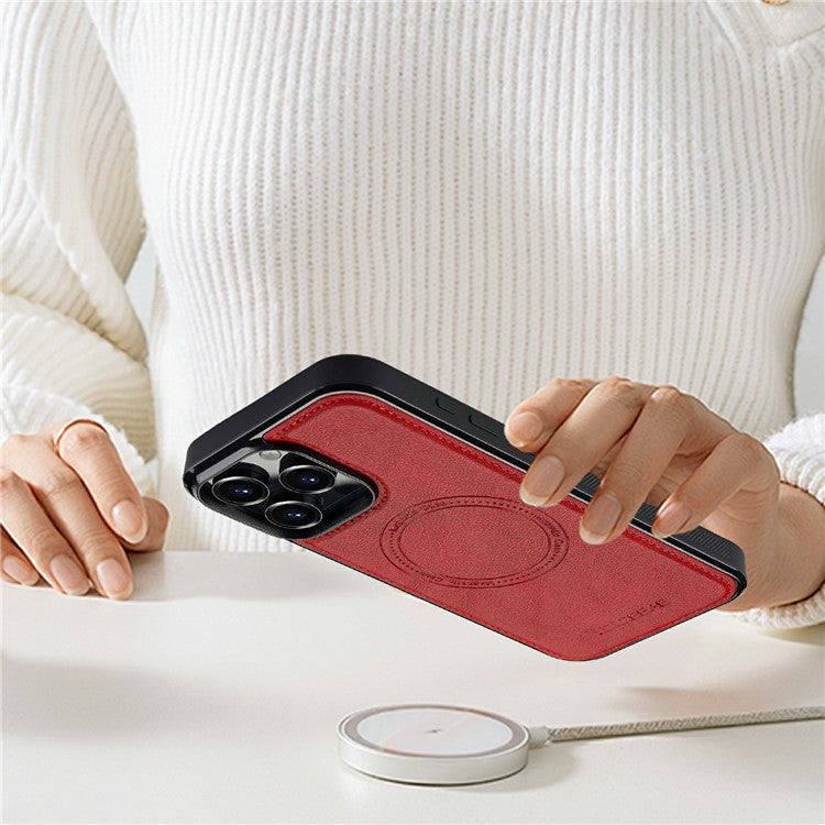 LC.IMEEKE For iPhone 16 Pro Magnetic Case Compatible with MagSafe Leather+TPU Back Cover - Red
