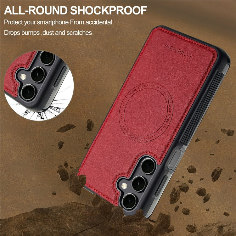 LC.IMEEKE For Samsung Galaxy S23 FE Magnetic Case Compatible with MagSafe Leather+TPU Back Cover - Red