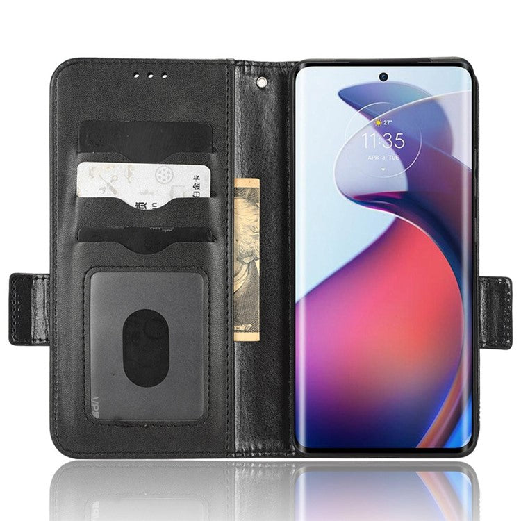 For Motorola Moto S30 Pro 5G Imprinted Triangle Pattern Shockproof Phone Case PU Leather Wallet Stand Protective Cover - Black