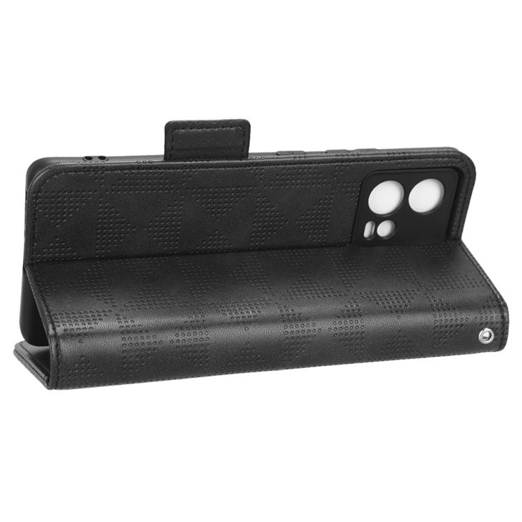 For Motorola Moto S30 Pro 5G Imprinted Triangle Pattern Shockproof Phone Case PU Leather Wallet Stand Protective Cover - Black