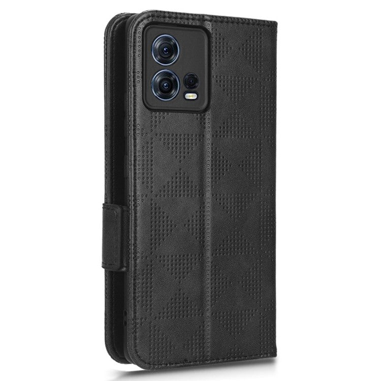 For Motorola Moto S30 Pro 5G Imprinted Triangle Pattern Shockproof Phone Case PU Leather Wallet Stand Protective Cover - Black