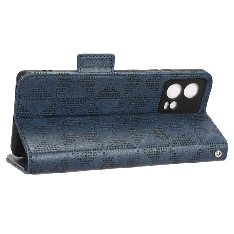 For Motorola Moto S30 Pro 5G Imprinted Triangle Pattern Shockproof Phone Case PU Leather Wallet Stand Protective Cover - Blue