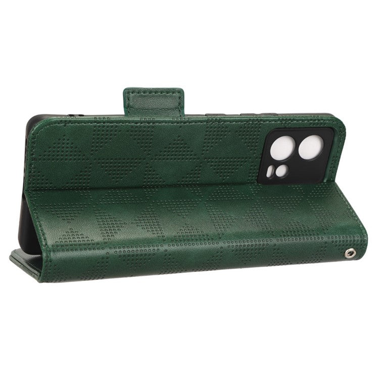 For Motorola Moto S30 Pro 5G Imprinted Triangle Pattern Shockproof Phone Case PU Leather Wallet Stand Protective Cover - Green