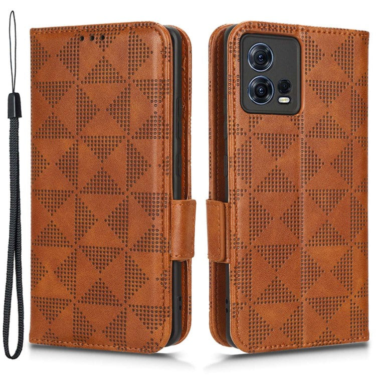 For Motorola Moto S30 Pro 5G Imprinted Triangle Pattern Shockproof Phone Case PU Leather Wallet Stand Protective Cover - Brown