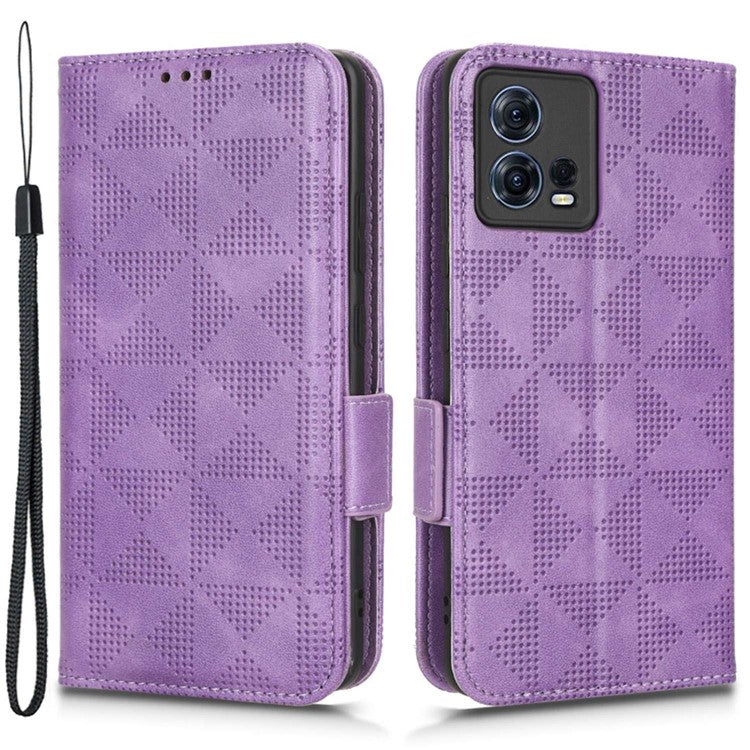 For Motorola Moto S30 Pro 5G Imprinted Triangle Pattern Shockproof Phone Case PU Leather Wallet Stand Protective Cover - Purple