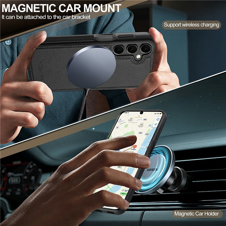 LC.IMEEKE For Samsung Galaxy A16 4G / 5G Magnetic Case Compatible with MagSafe Leather+TPU Back Cover - Black