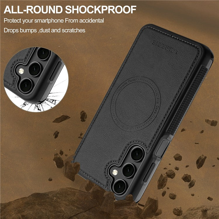 LC.IMEEKE For Samsung Galaxy A16 4G / 5G Magnetic Case Compatible with MagSafe Leather+TPU Back Cover - Black