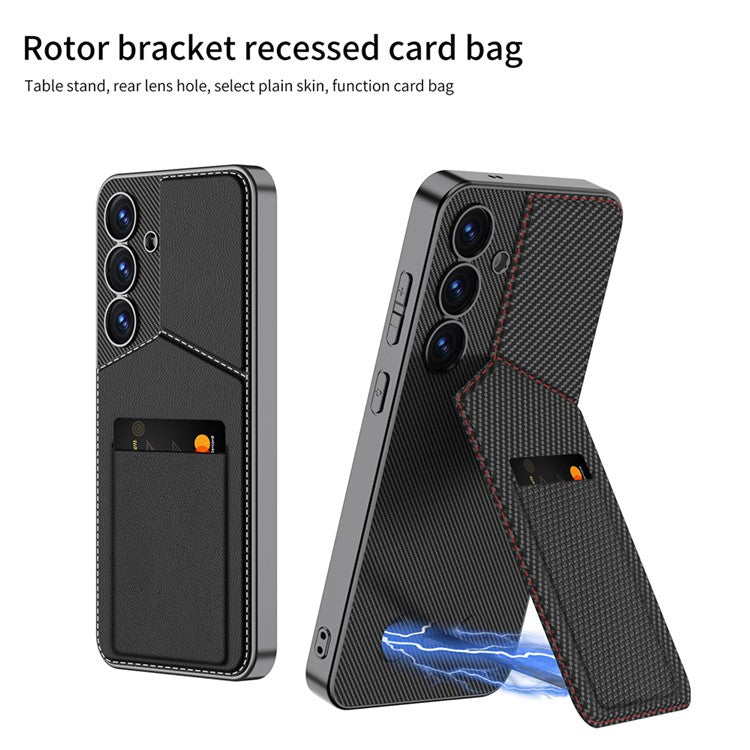 GKK For Samsung Galaxy S25 Case with Card Holder Kickstand PC+PU Phone Back Cover - Titanium Grey