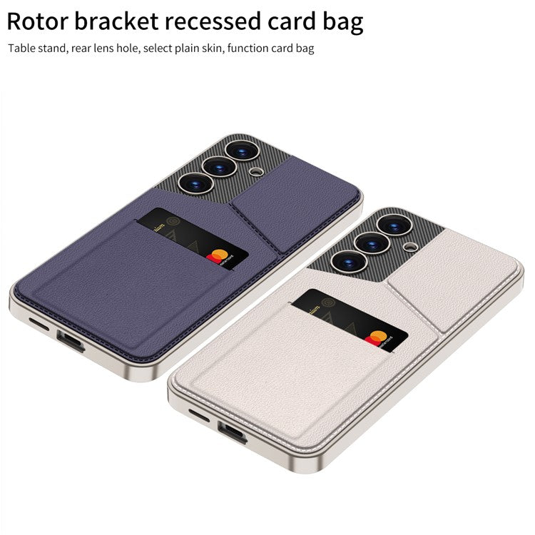 GKK For Samsung Galaxy S25 Case with Card Holder Kickstand PC+PU Phone Back Cover - Titanium Grey