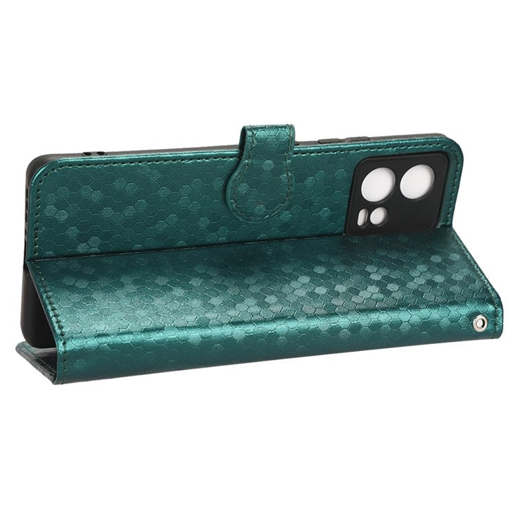 For Motorola Moto S30 Pro 5G PU Leather Dot Pattern Imprinted Stand Case Shockproof Phone Wallet Cover with Strap - Green
