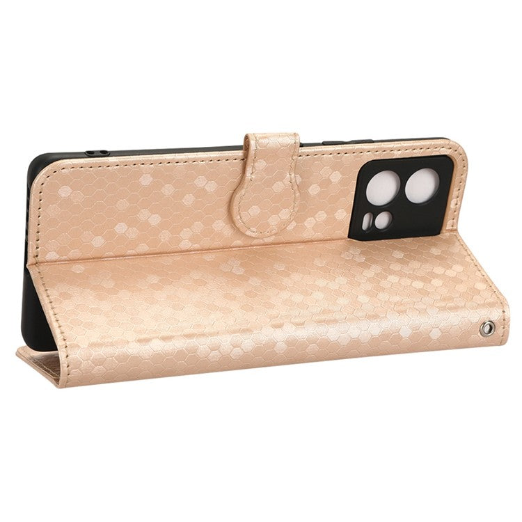 For Motorola Moto S30 Pro 5G PU Leather Dot Pattern Imprinted Stand Case Shockproof Phone Wallet Cover with Strap - Rose Gold