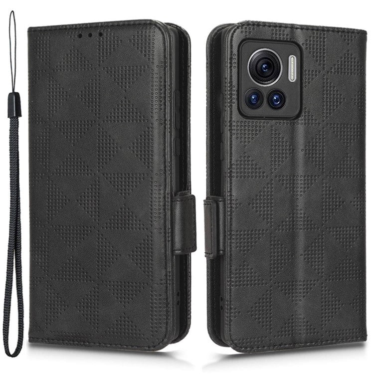 For Motorola Moto X30 Pro 5G / Edge 30 Ultra 5G Imprinted Triangle Pattern Phone Stand Case PU Leather Magnetic Clasp Wallet Cover - Black
