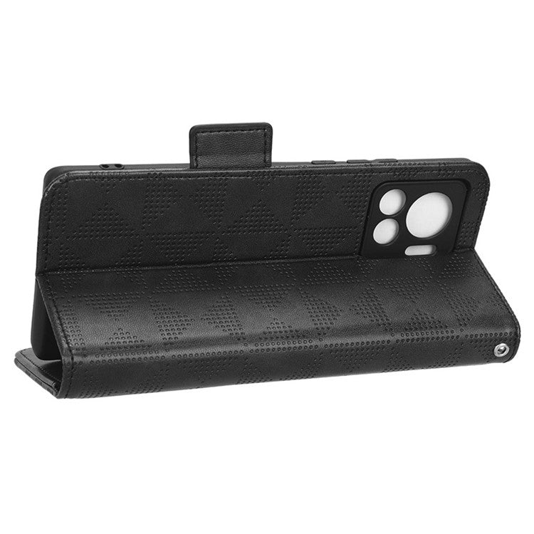 For Motorola Moto X30 Pro 5G / Edge 30 Ultra 5G Imprinted Triangle Pattern Phone Stand Case PU Leather Magnetic Clasp Wallet Cover - Black
