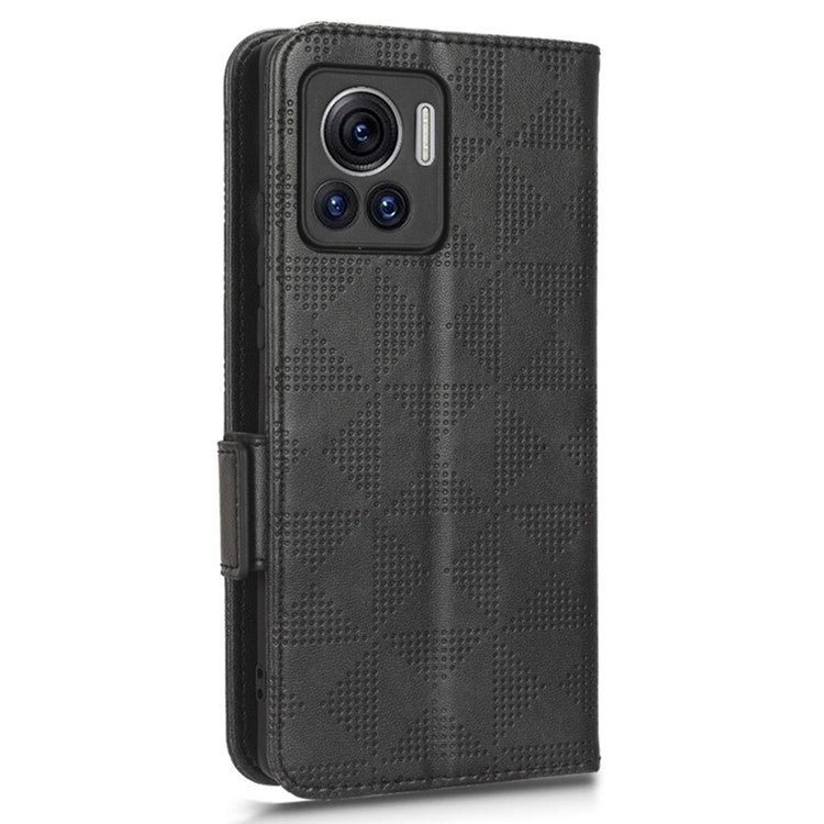 For Motorola Moto X30 Pro 5G / Edge 30 Ultra 5G Imprinted Triangle Pattern Phone Stand Case PU Leather Magnetic Clasp Wallet Cover - Black