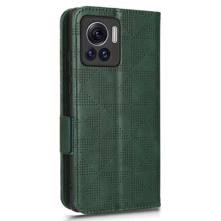 For Motorola Moto X30 Pro 5G / Edge 30 Ultra 5G Imprinted Triangle Pattern Phone Stand Case PU Leather Magnetic Clasp Wallet Cover - Green