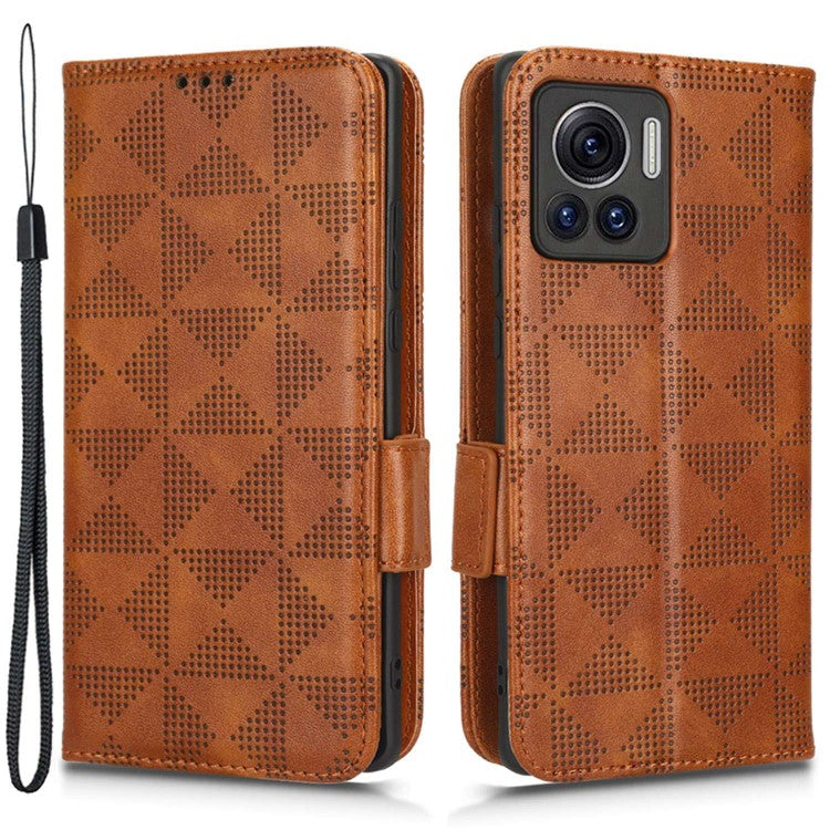 For Motorola Moto X30 Pro 5G / Edge 30 Ultra 5G Imprinted Triangle Pattern Phone Stand Case PU Leather Magnetic Clasp Wallet Cover - Brown