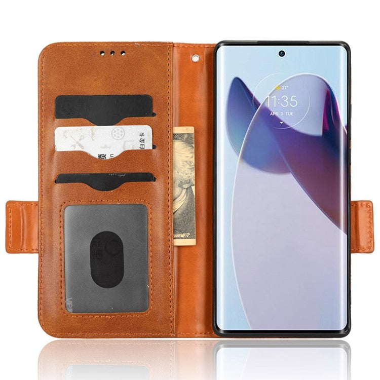 For Motorola Moto X30 Pro 5G / Edge 30 Ultra 5G Imprinted Triangle Pattern Phone Stand Case PU Leather Magnetic Clasp Wallet Cover - Brown