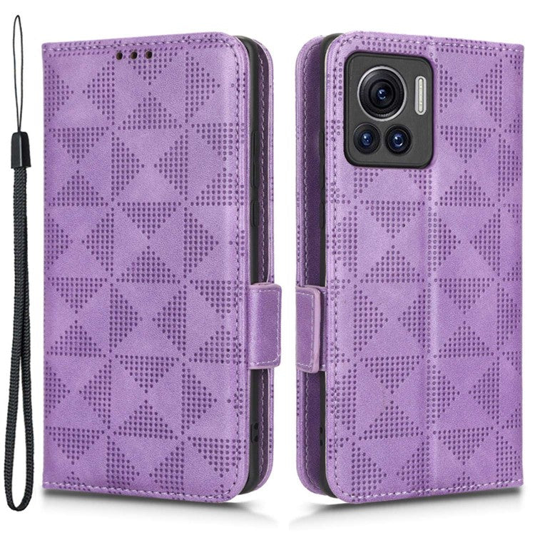 For Motorola Moto X30 Pro 5G / Edge 30 Ultra 5G Imprinted Triangle Pattern Phone Stand Case PU Leather Magnetic Clasp Wallet Cover - Purple
