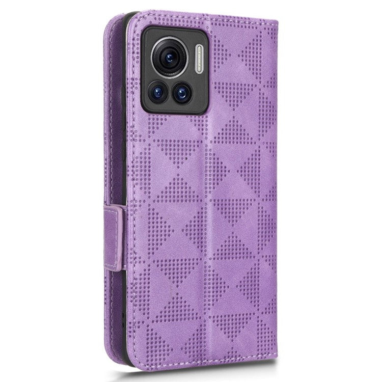 For Motorola Moto X30 Pro 5G / Edge 30 Ultra 5G Imprinted Triangle Pattern Phone Stand Case PU Leather Magnetic Clasp Wallet Cover - Purple