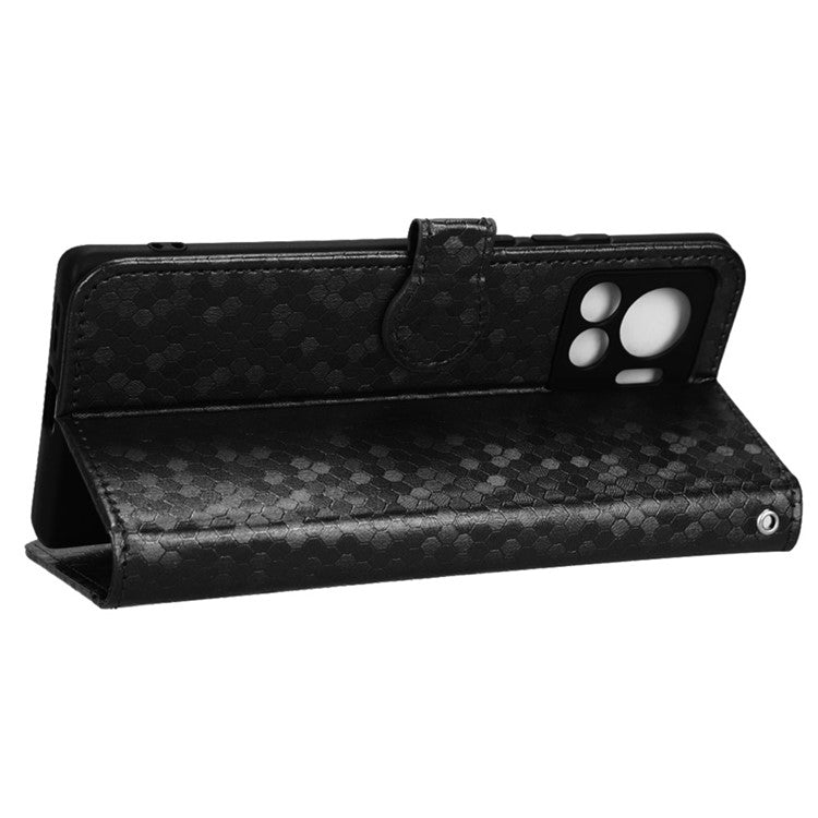 For Motorola Edge 30 Ultra 5G / Moto X30 Pro 5G Wallet Feature PU Leather Flip Cover Fall Proof Dot Pattern Imprinted Magnetic Closure Stand Shockproof TPU Phone Case with Strap - Black