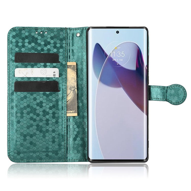 For Motorola Edge 30 Ultra 5G / Moto X30 Pro 5G Wallet Feature PU Leather Flip Cover Fall Proof Dot Pattern Imprinted Magnetic Closure Stand Shockproof TPU Phone Case with Strap - Green