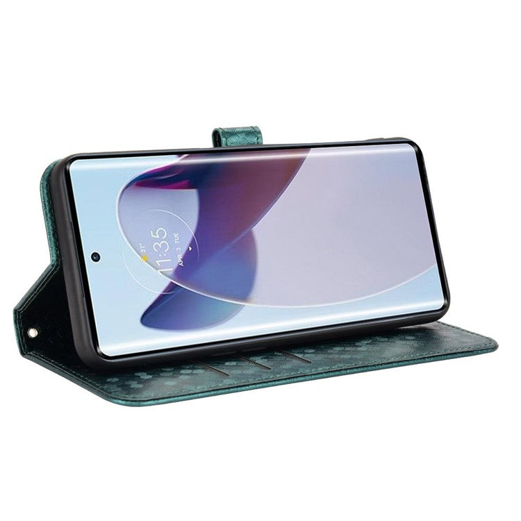 For Motorola Edge 30 Ultra 5G / Moto X30 Pro 5G Wallet Feature PU Leather Flip Cover Fall Proof Dot Pattern Imprinted Magnetic Closure Stand Shockproof TPU Phone Case with Strap - Green