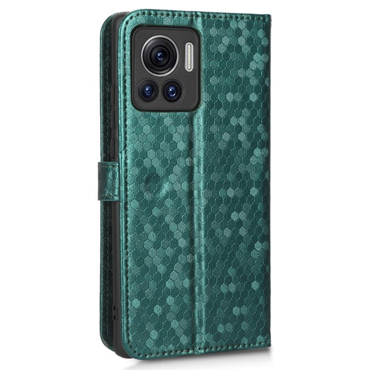 For Motorola Edge 30 Ultra 5G / Moto X30 Pro 5G Wallet Feature PU Leather Flip Cover Fall Proof Dot Pattern Imprinted Magnetic Closure Stand Shockproof TPU Phone Case with Strap - Green