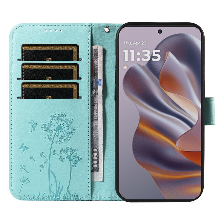 For Motorola Edge 50 Neo 5G / S50 5G / ThinkPhone 25 5G Leather Case Wallet Phone Cover Dandelion Imprint - Green