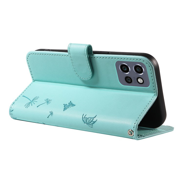 For Motorola Edge 50 Neo 5G / S50 5G / ThinkPhone 25 5G Leather Case Wallet Phone Cover Dandelion Imprint - Green