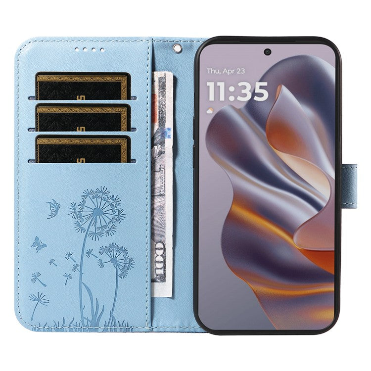 For Motorola Edge 50 Neo 5G / S50 5G / ThinkPhone 25 5G Leather Case Wallet Phone Cover Dandelion Imprint - Sky Blue