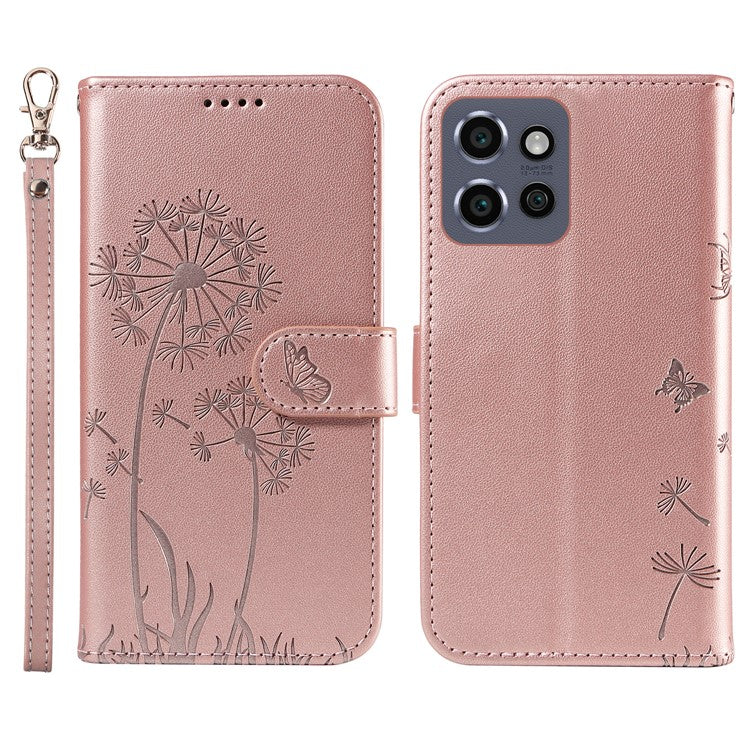 For Motorola Edge 50 Neo 5G / S50 5G / ThinkPhone 25 5G Leather Case Wallet Phone Cover Dandelion Imprint - Rose Gold
