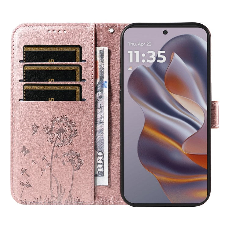 For Motorola Edge 50 Neo 5G / S50 5G / ThinkPhone 25 5G Leather Case Wallet Phone Cover Dandelion Imprint - Rose Gold