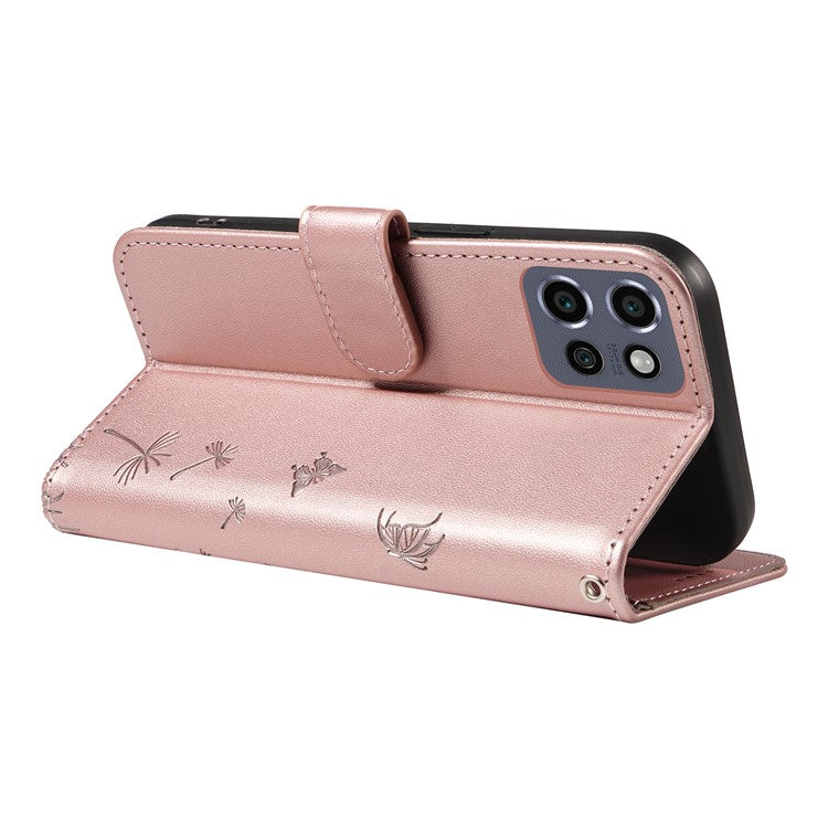 For Motorola Edge 50 Neo 5G / S50 5G / ThinkPhone 25 5G Leather Case Wallet Phone Cover Dandelion Imprint - Rose Gold