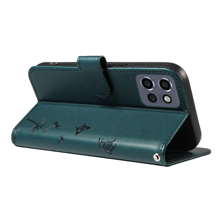 For Motorola Edge 50 Neo 5G / S50 5G / ThinkPhone 25 5G Leather Case Wallet Phone Cover Dandelion Imprint - Blue