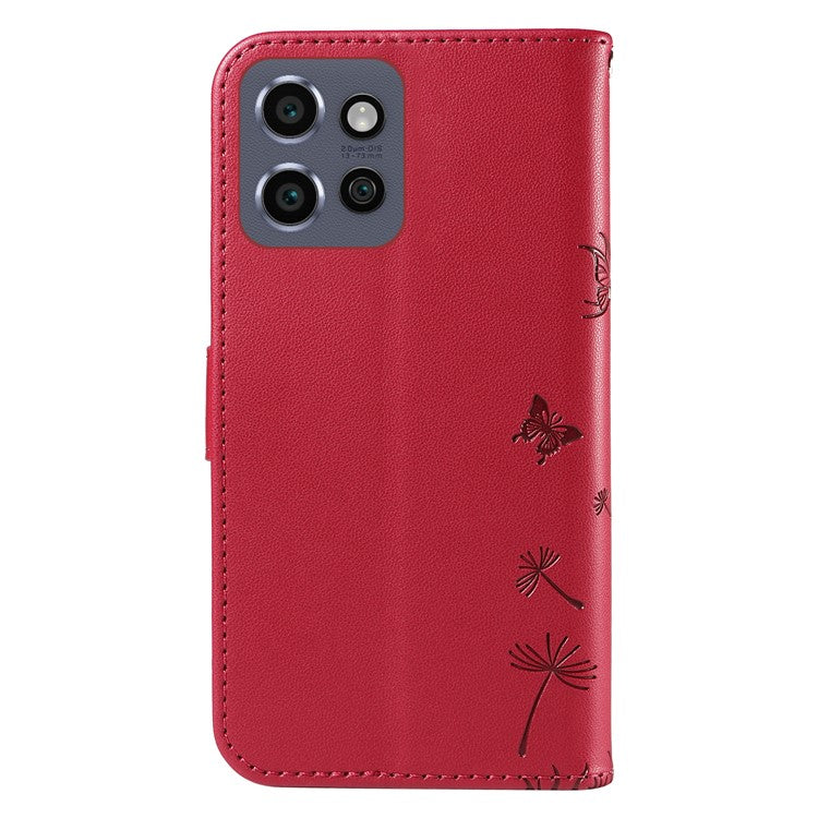 For Motorola Edge 50 Neo 5G / S50 5G / ThinkPhone 25 5G Leather Case Wallet Phone Cover Dandelion Imprint - Red