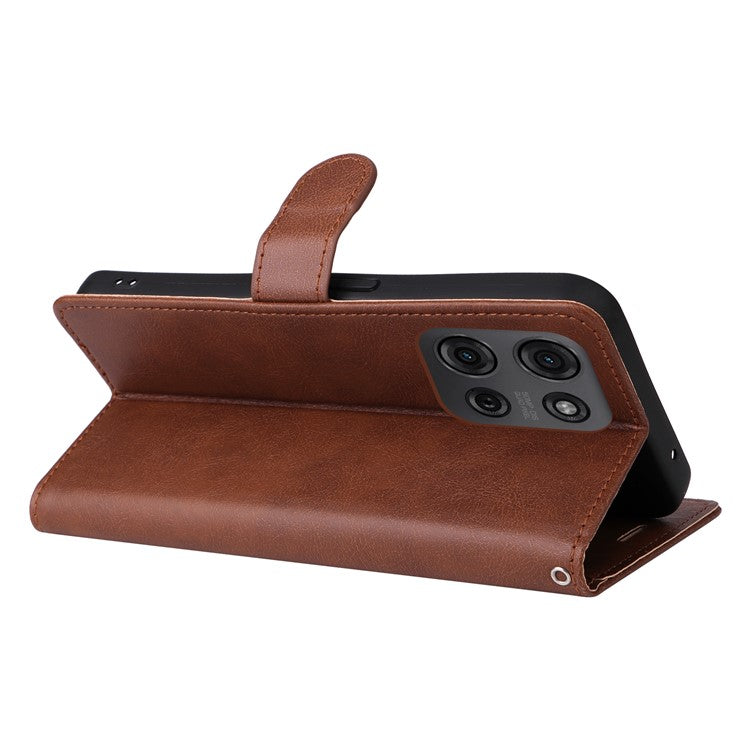 For Motorola Moto G75 5G Case Solid Color Leather Phone Cover Wallet Stand - Brown