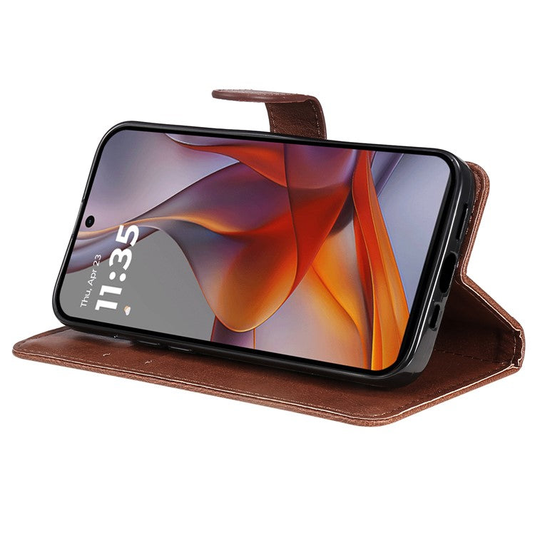 For Motorola Moto G75 5G Case Solid Color Leather Phone Cover Wallet Stand - Brown